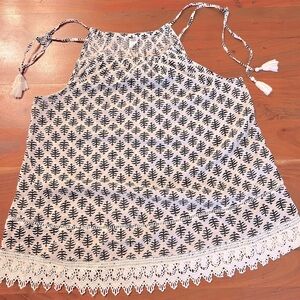 Women’s Black and White Sleeveless Top with Tassels